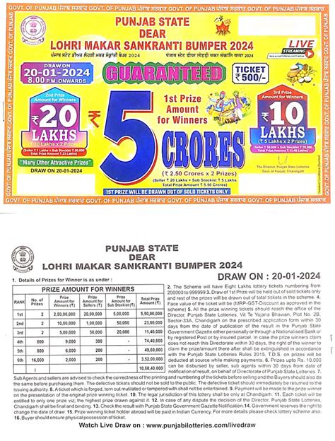 Punjab State Lottery Lohri Makar Sakranti Bumper 2024.